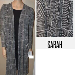 LuLaRoe Sarah Womens Small Black White Duster Long Cardigan Long Sleeve NWT